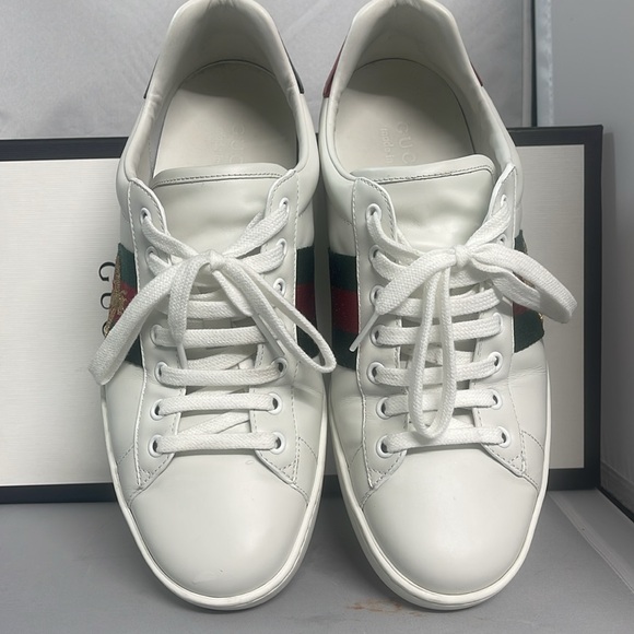 Excellent Gucci Ace sneaker with bee in white leather sneaker Size Men’s 8 - Picture 3 of 15
